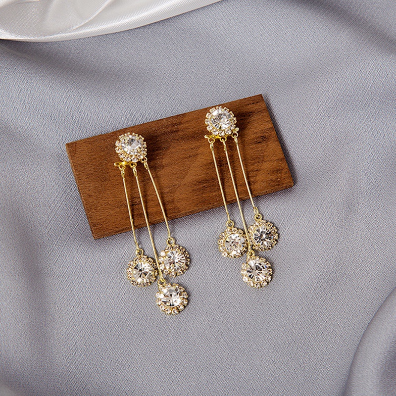 Anting Panjang Bentuk Waterdrop Bulat Bahan Zircon Untuk Wanita