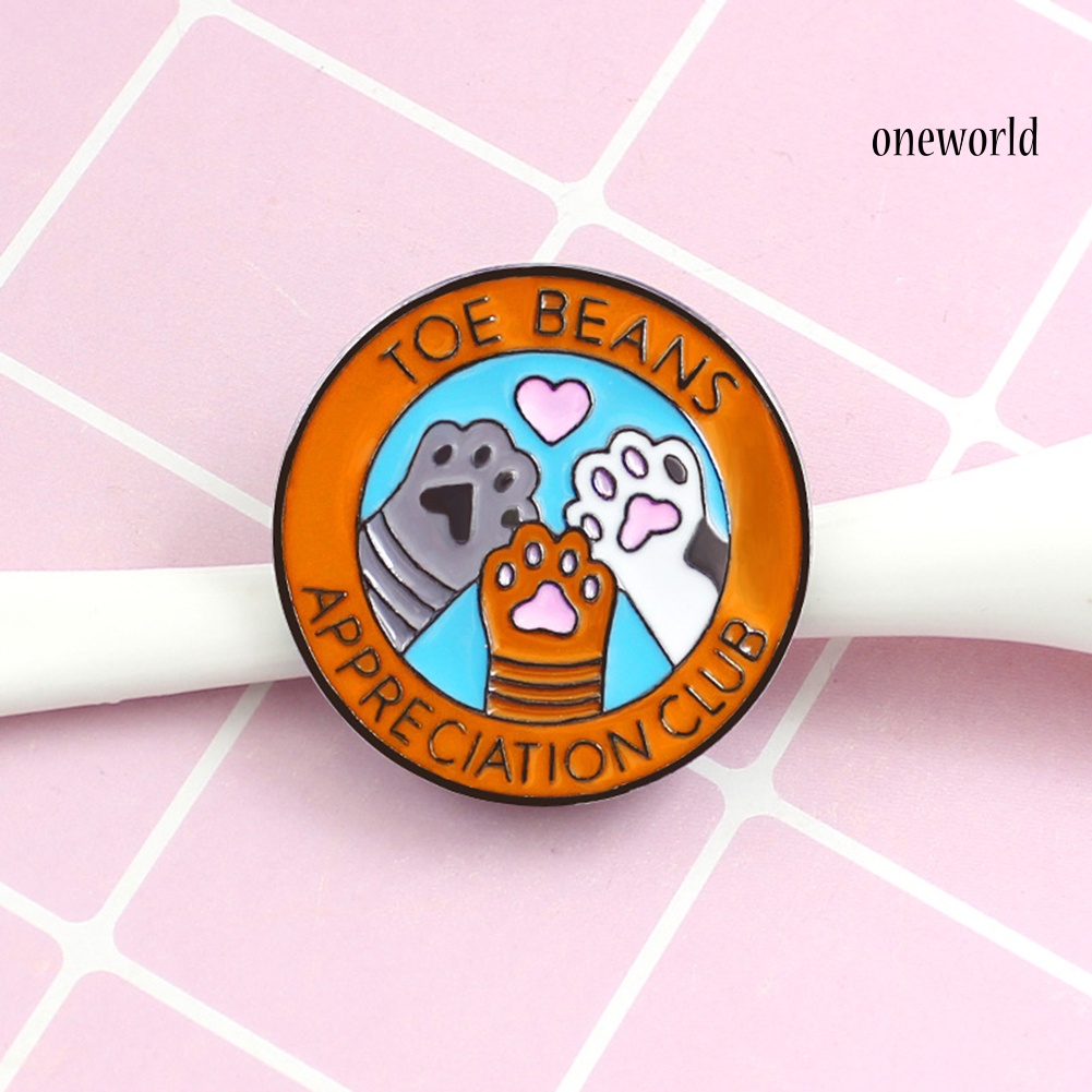 OW@ Cute Cartoon Cat Paws Round Enamel Brooch Pin Unisex Denim Jacket Collar Badge