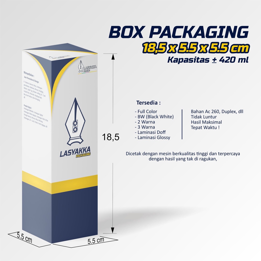 

Box Packaging custom ukuran 18,5 x 5,5 x 5,5 / kemasan botol