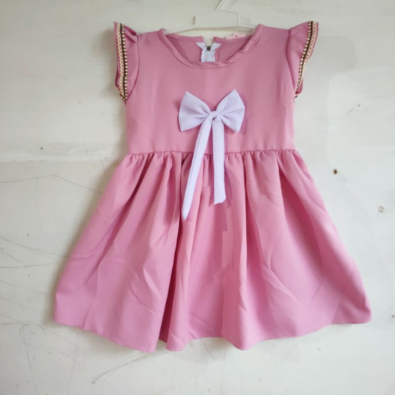 Dress Anak 1 2 tahun moscrepe baju anak perepuam cewek Fatonah Shop pita karang( dress moscrepe pitakarang )