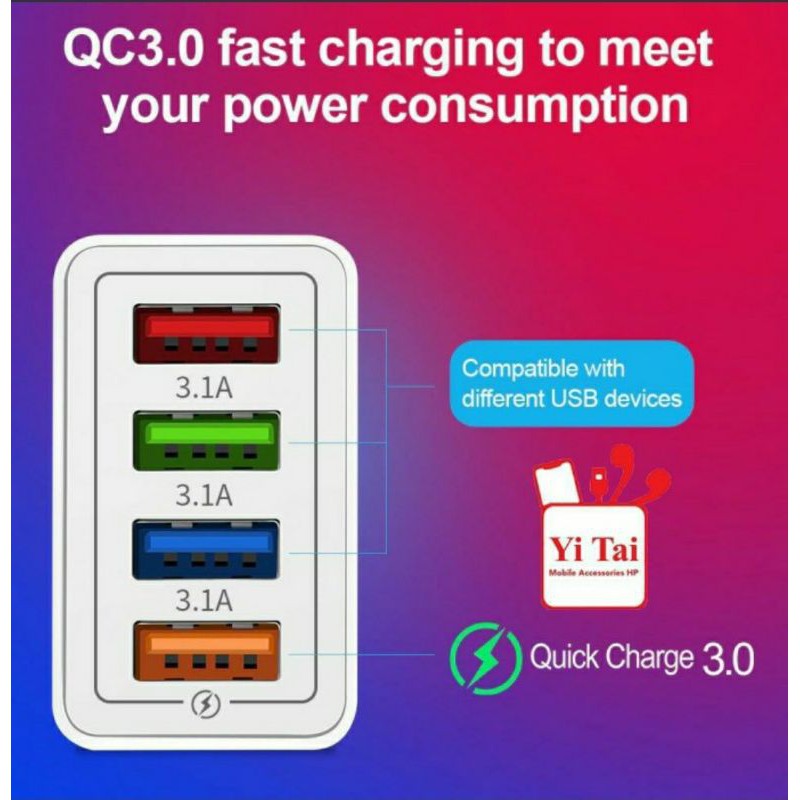 BATOK CHARGER YI TAI 4USB FAST CHARGING 3.0 - KEPALA CHASAN 4USB YITAI