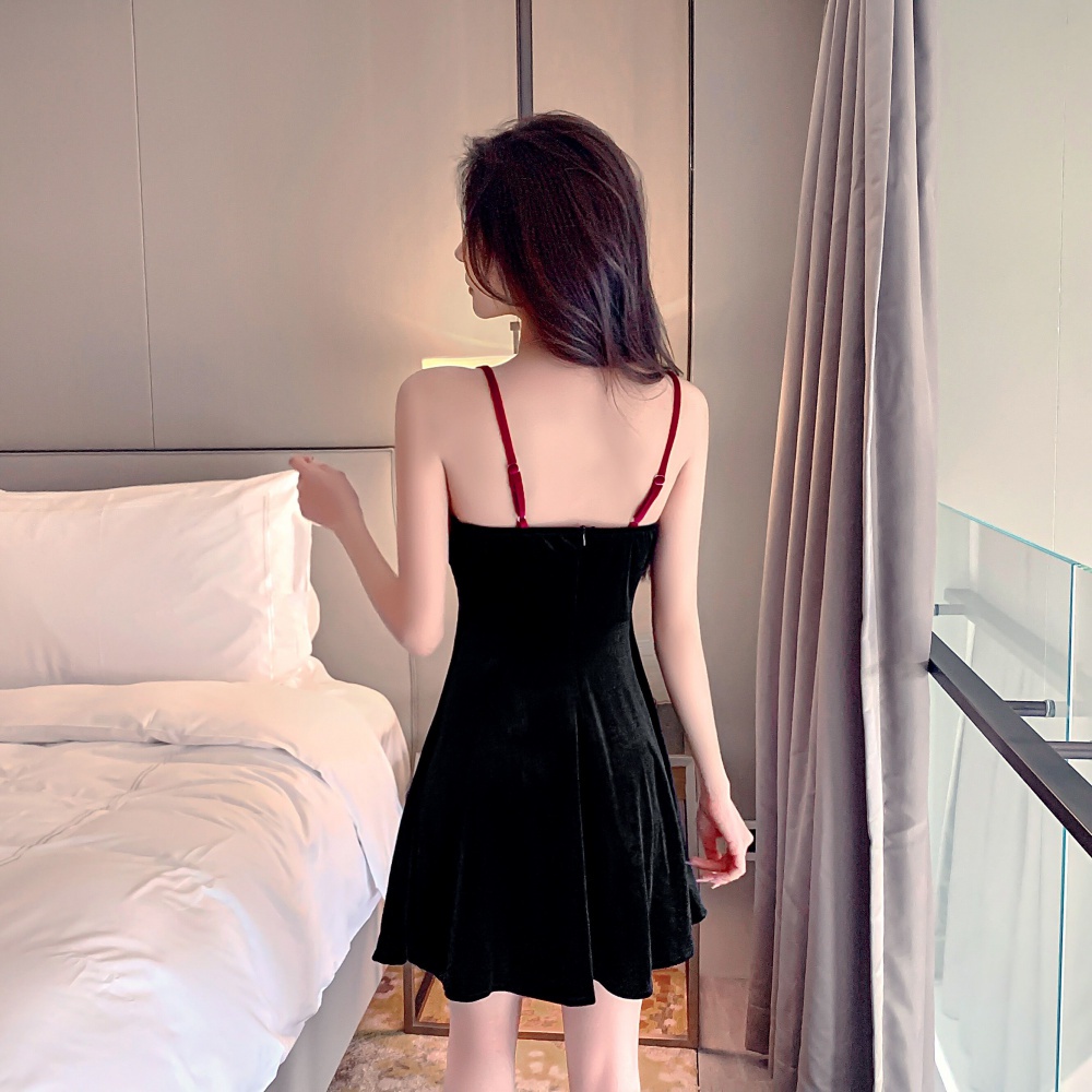 Mini Dress Velvet Pakaian Wanita Tanpa Lengan  1484 (S-XL)