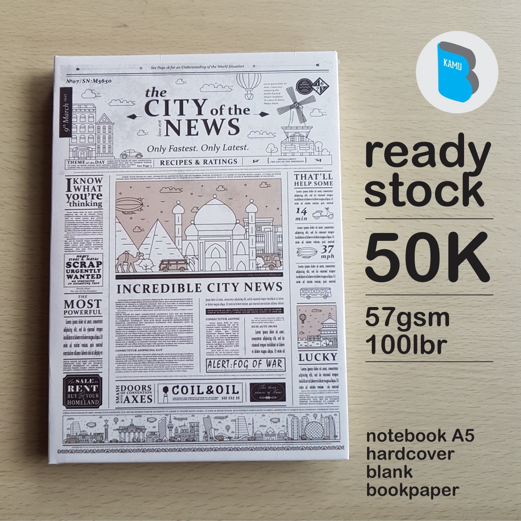 

[HARDCOVER 57gsm] Notebook A5 Buku Tulis Catatan Jurnal Bookpaper - Newspaper