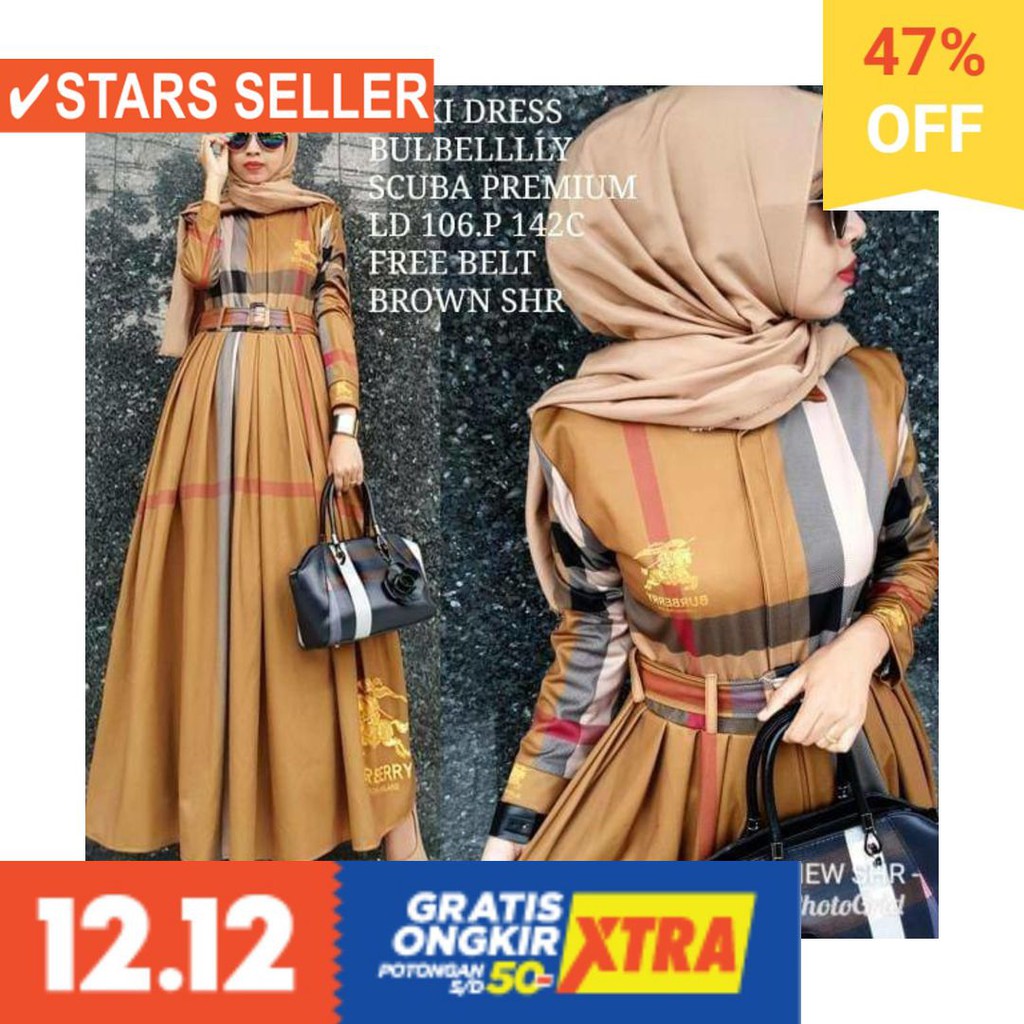 BAJU LEBARAN PAKAIAN MUSLIMAH SYARI BERGO BALOTELI / Gamis blueberry ORI SHR