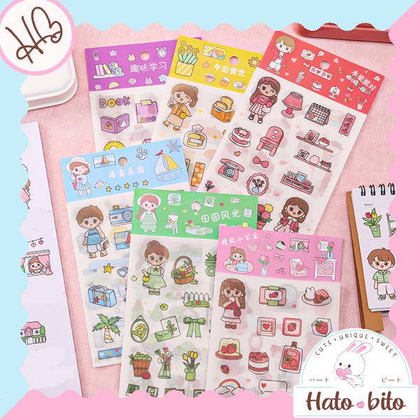 

1 set 4 lembar Sticker couple life kawai estetik cute lucu DIY jurnal planner scrapbook deco stiker HB1337