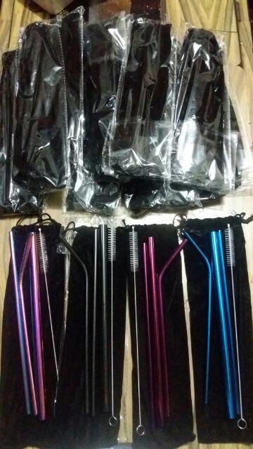 Set 5in1 Sedotan Stainless Straw Reusable Sedotan Ramah Lingkungan Bisa Dicuci Ulang