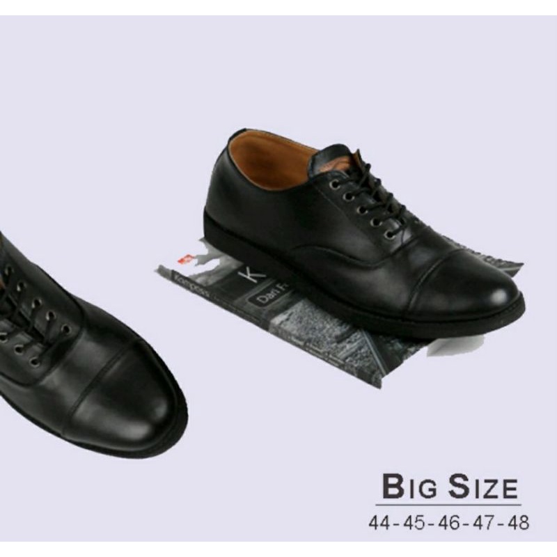 Bisa COD / Sepatu Pantofel Makazi Pria IMPOR Big Size 44-48 Ukuran Kaki Jumbo Super Gede Bahan Kulit Hitam Kasual - 44