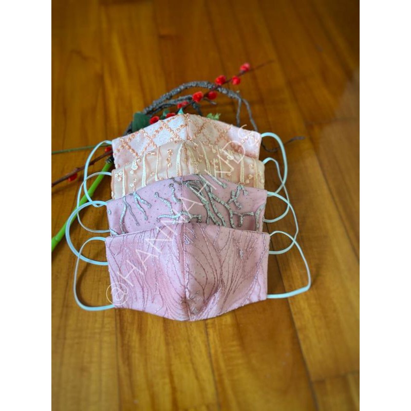 Masker Kain Brokat / Masker Kain Satin Brokat 3ply / Masker kain pesta / masker kain brukat