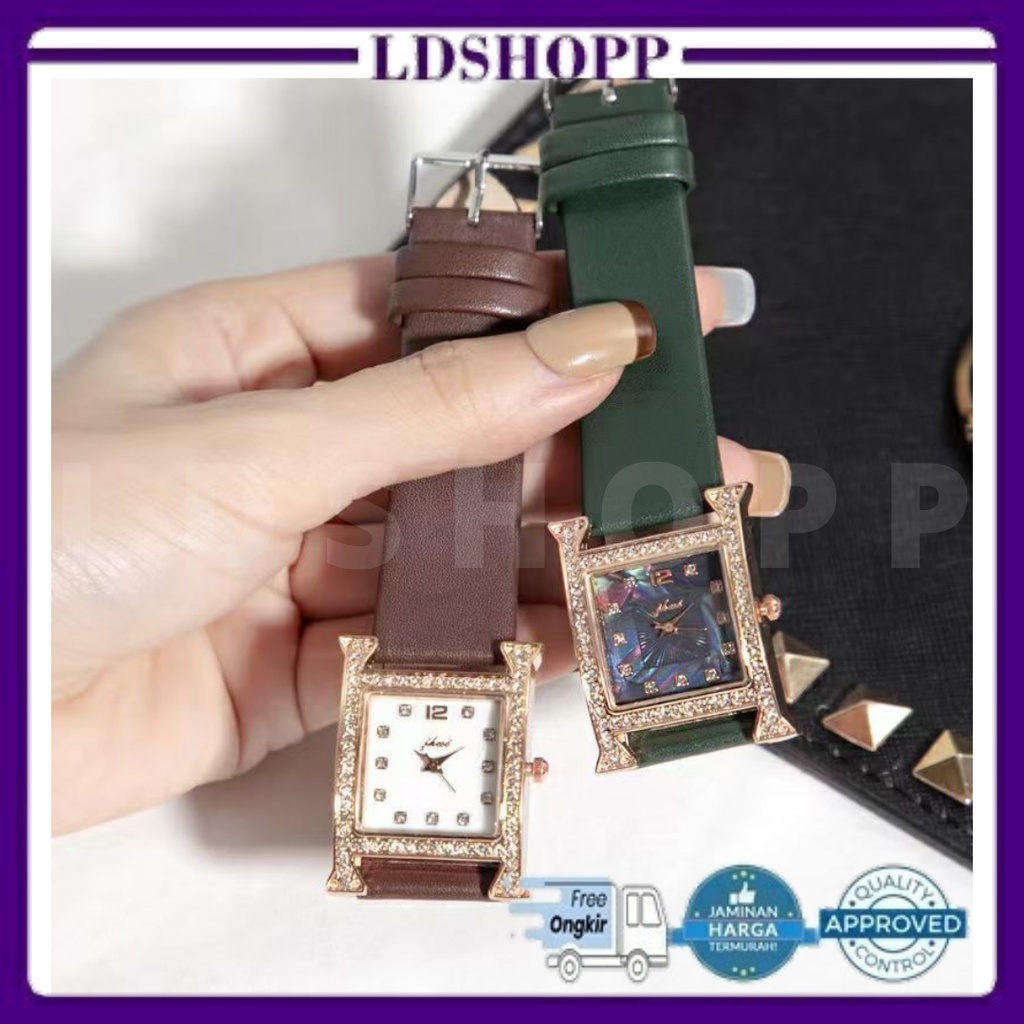 LDS J034 Jam Tangan Wanita Fashion Korea Analog Quartz Bahan Kulit Bentuk H Import Murah