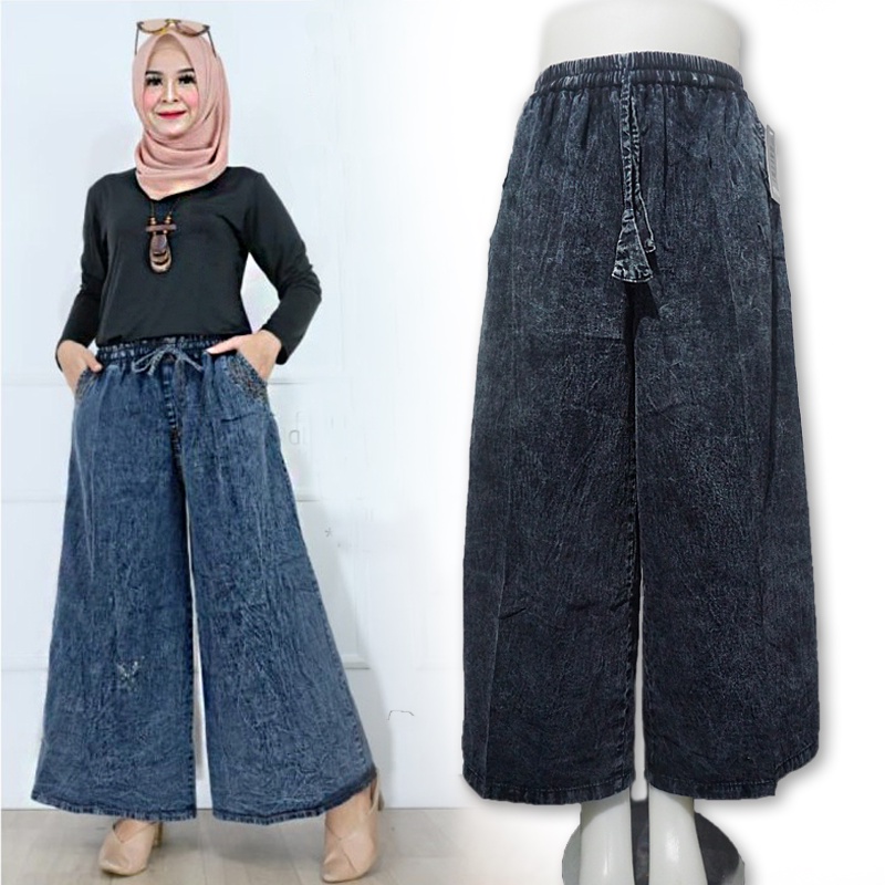 HIGHWAIST KULOT JEANS JUMBO | KULOT JEANS JUMBO MUAT BB 75 KE ATAS WARNA HITAM | CELANA JEANS JUMBO 