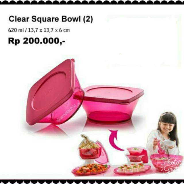 Clear square bowl isi 2 ori tupperware