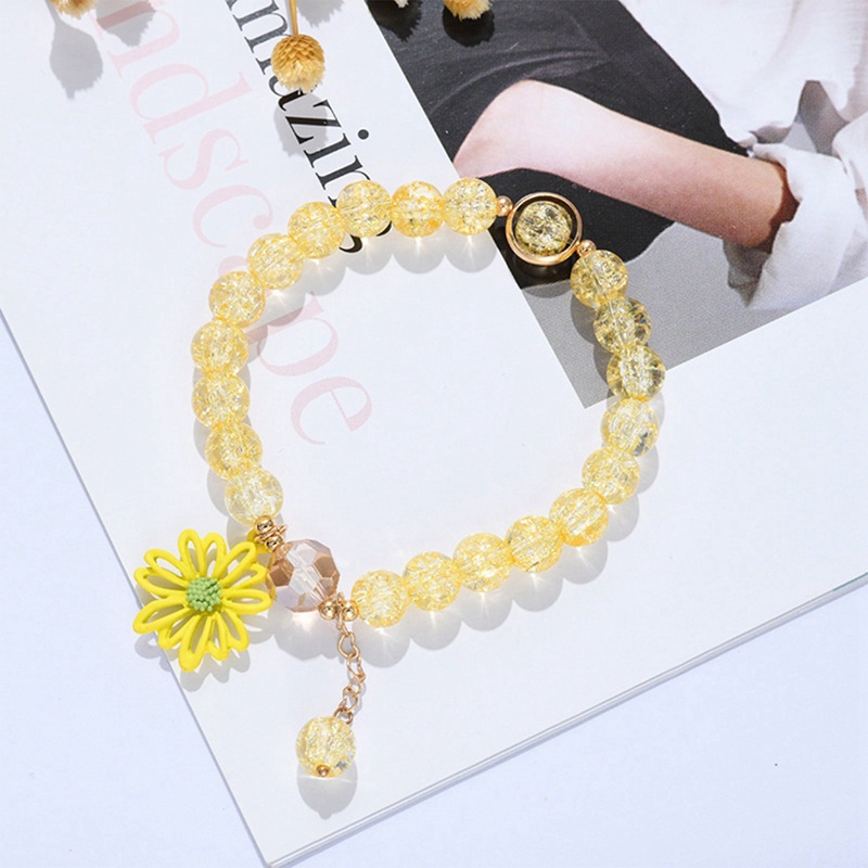 Gelang Tali Elastis Handmade Hias Manik-Manik Bunga Aster Kristal Warna-Warni Gaya Korea Untuk Wanita