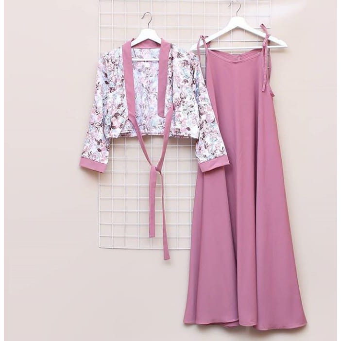 FLOWER SET HANBOOK INNER + OUTER ( MOTIF RANDOM ) / SET / DRESS / BAJU KEKINIAN