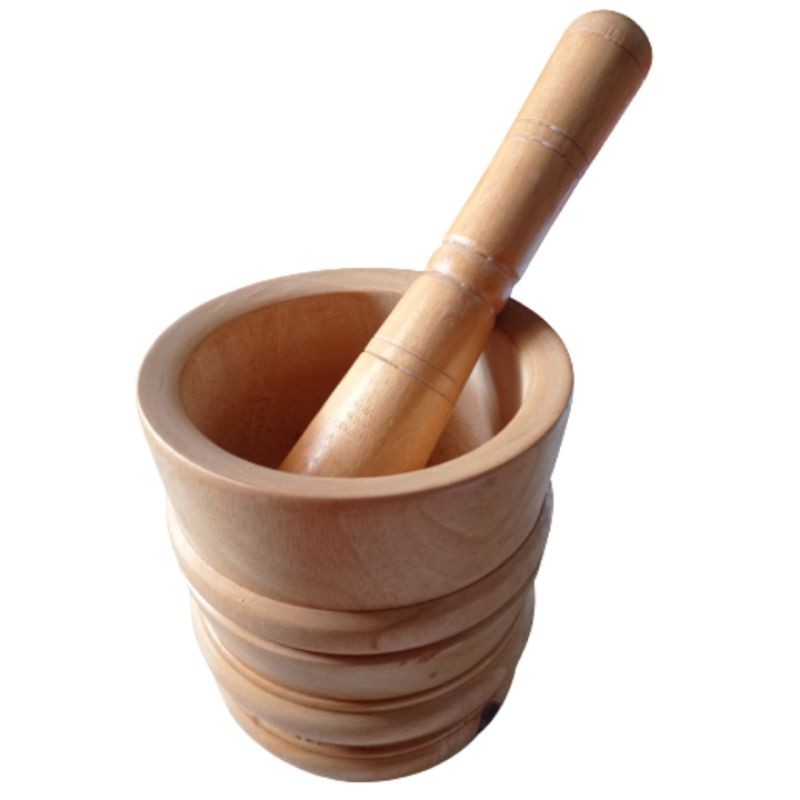 LUMPANG DAN PENUMBUK KAYU MAHONI 18x17 cm -MORTAR DAN PESTLE OBAT DAN MAKANAN