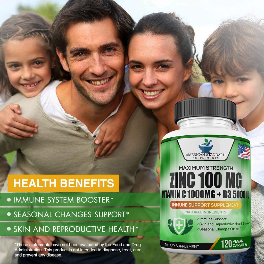 American Standard Supplement Zinc 100mg Vitamin C 1000mg Vitamin D3 5000 IU