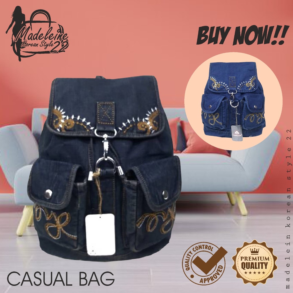 Korean Style 22 - Tas Gendong Punggung Wanita Bahan Jeans Madeleine S528 Tas Ransel Remaja Cewek Per