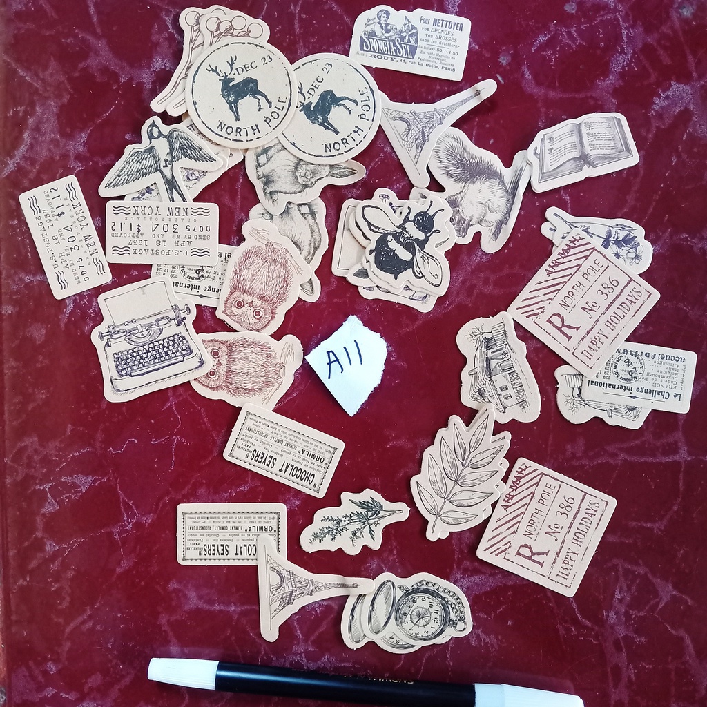 1 buah stiker vintage sticker lineart warna coklat hiasan buku catatan hiasan jurnal lucu aesthetic