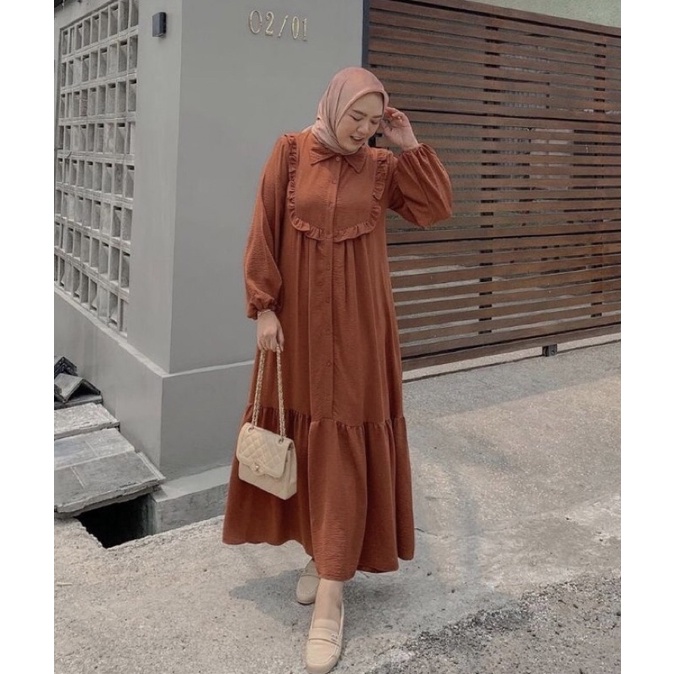 ZETA SAUKIA DRESS MIDI GAMIS KEKINIAN CRINCLE AIRFLOW PREMIUM LD 110 FIT TO XL