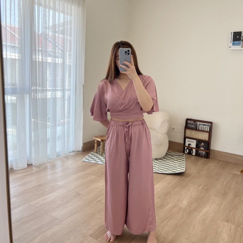 Linen Crop Set Panjang Wanita