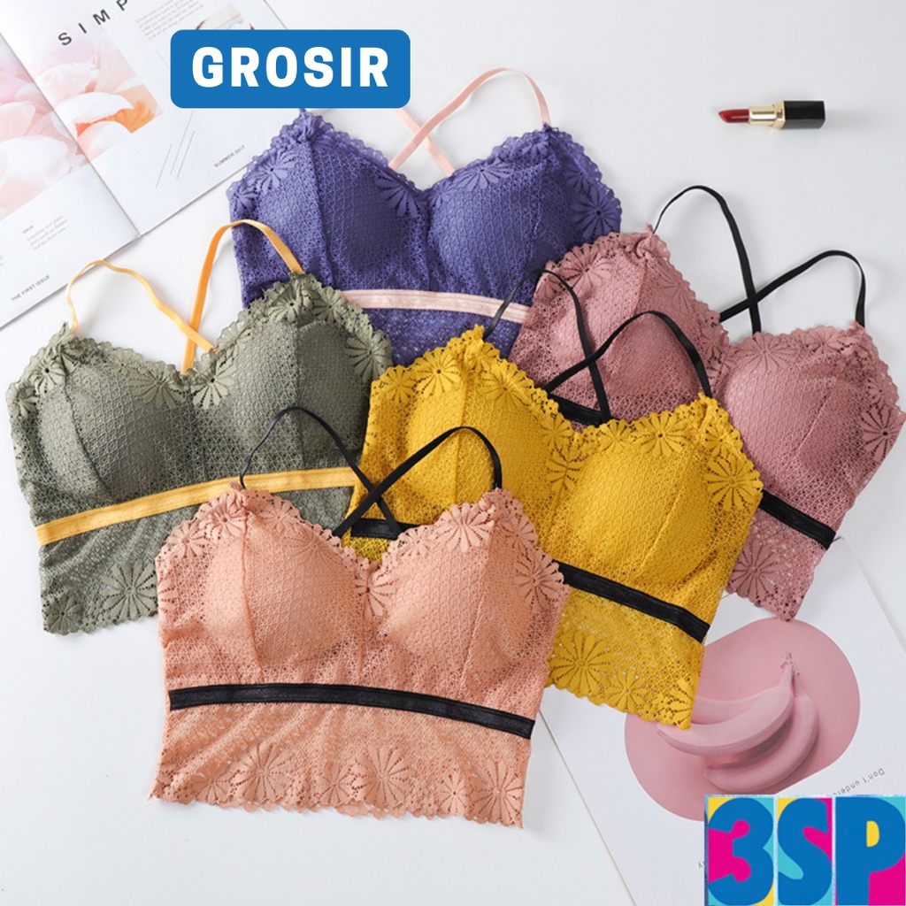 3SP | UWR21 Bralette BH Bra Renda Busa Pakaian Dalam Wanita Seamless Motif Bunga Fashion Korea