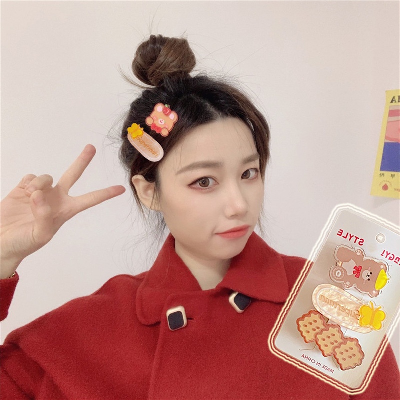 Set Jepit Rambut Poni Samping Motif Kartun Gaya Korea Untuk Aksesoris Perempuan