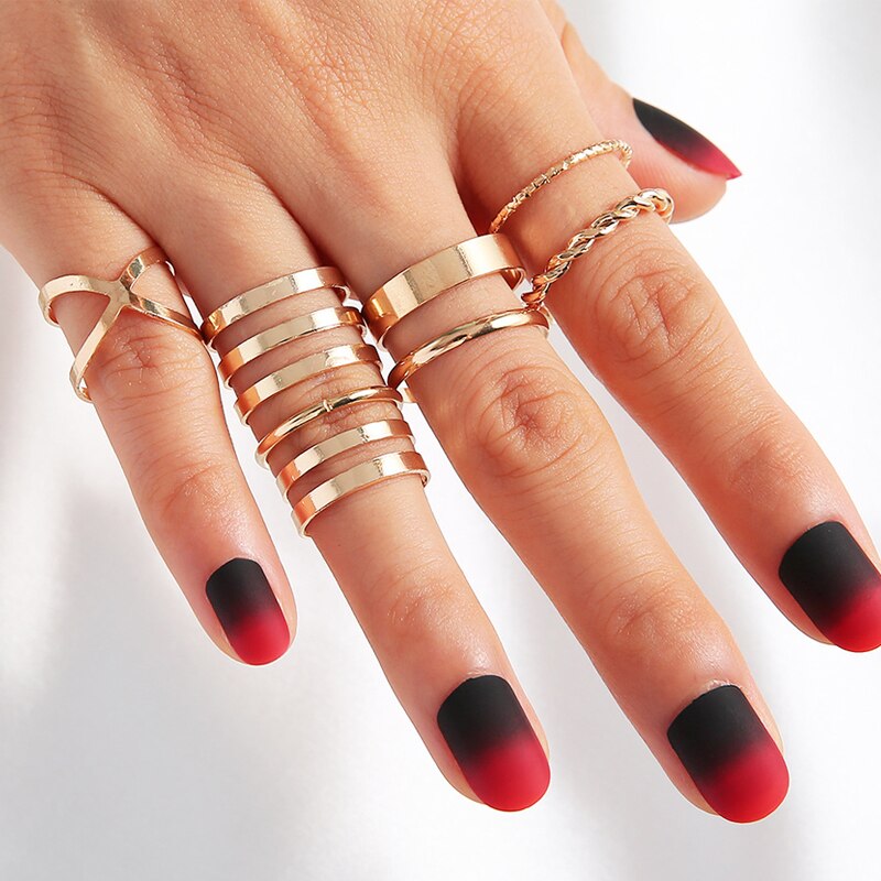 8Pcs Rings Set Silver Gold Ring Finger Jewelry Round Cross Twist Multi-layer Geometric Opening Adjustable Ring Jewelry Gift