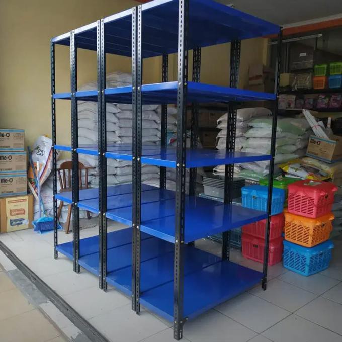 Rak Besi Siku Berlubang 5 Susun Terima Pesanan - Biru, 30X100X200 Outlet.Tere