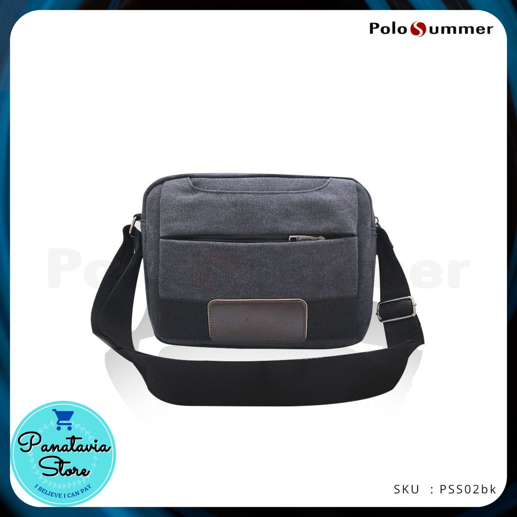 Polo Summer Troy Canvas Shoulder Bag | Tas Selempang Pria |Tas Keren | Tas Kerja | Warna Hitam