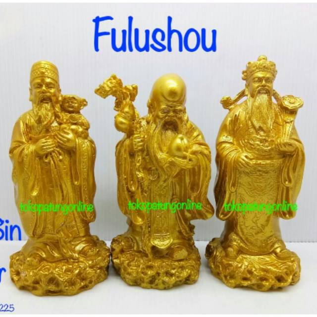 Patung Fuluso Fulushou Fiber 8in Emas