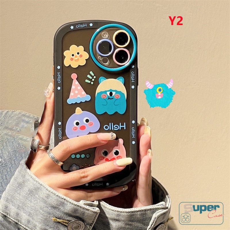 IPHONE Kartun Monster Kecil Bulat Pelindung Lensa Shockproof Phone Case Kompatibel Untuk Iphone7 8 6 6s Plus 14 11 13 12 Pro MAX XR XS MAX X SE 2020grafiti Lucu Lembut TPU Penutup Belakang