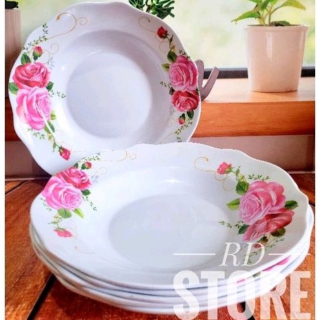 PROMO 6.PCS PIRING MAKAN ULIR MOTIF ROSE MELAMINE