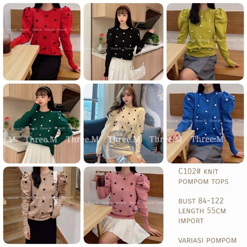 MDLV~C102 KNIT POMPOM TOPS