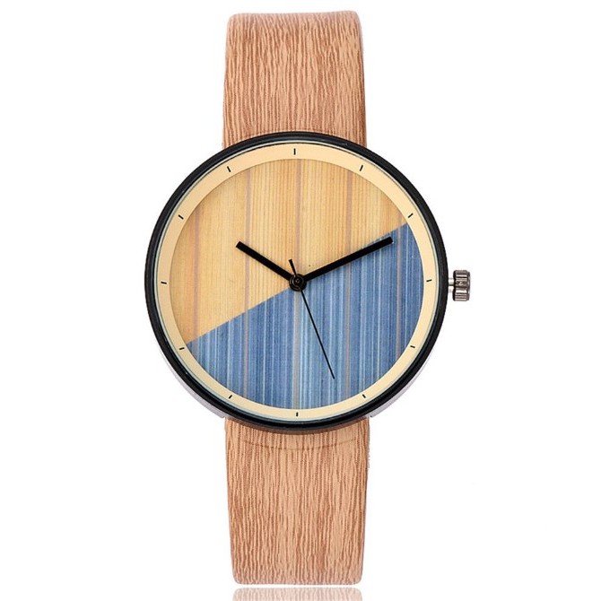 Jam Tangan Pria Wanita Bulat MOTIF KULIT KAYU Strap Kulit Vintage Korea Fashion Analog Women Watches