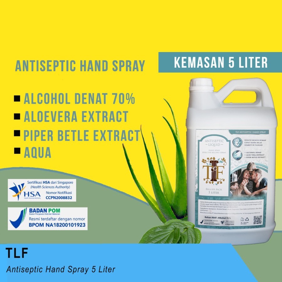 Hand Sanitizer Antiseptik 5 Liter TLF BPOM / Hand Sanitizer Liquid /Antiseptik Cair Alkohol Denat 70% TLF Hand Sanitizer Cair