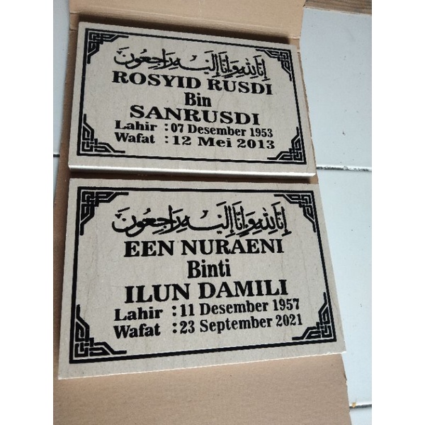 BATU NISAN NAMA NISAN MARMER ASLI TEBAL 1.5 CM UKURAN 20X30CM , AWET CIRI MAKAM 100% ORIGINAL