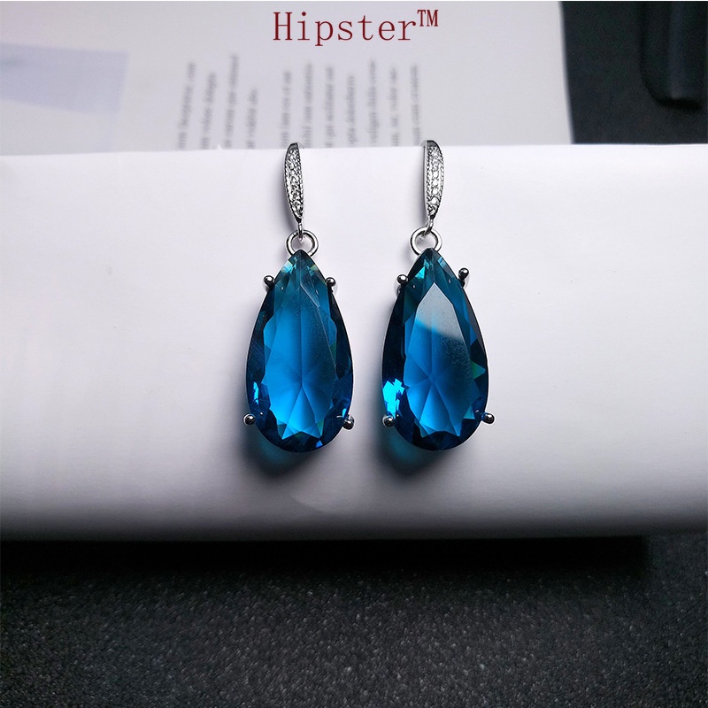 Creative Design Fashion Luxury Platinum Natural Blue Crystal Ear Hook