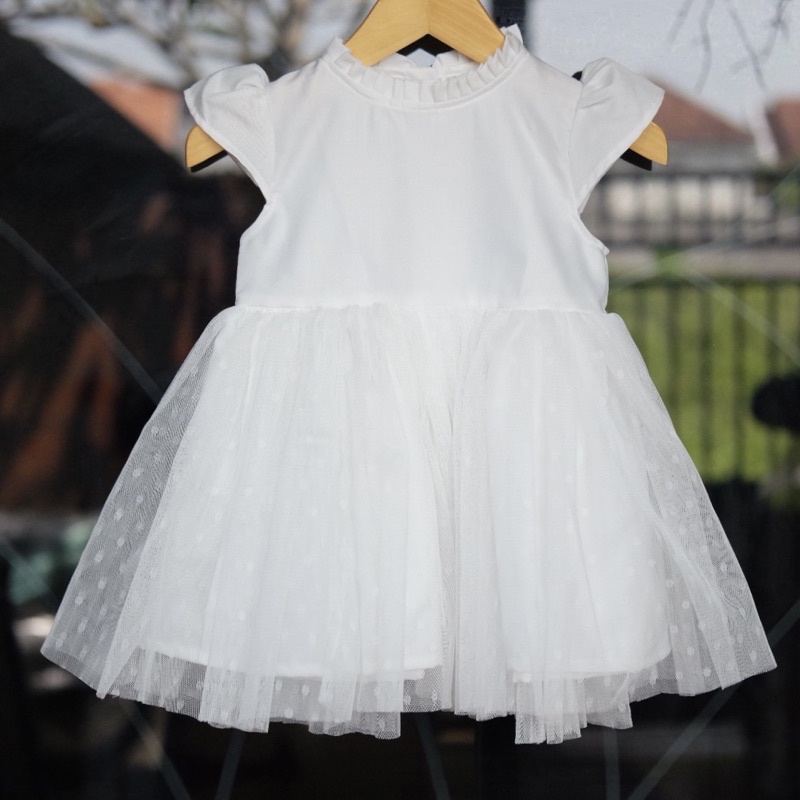 Dress tutu anak premium -Dress batik anak-dress brokat anak bayi- dress anak putih-1