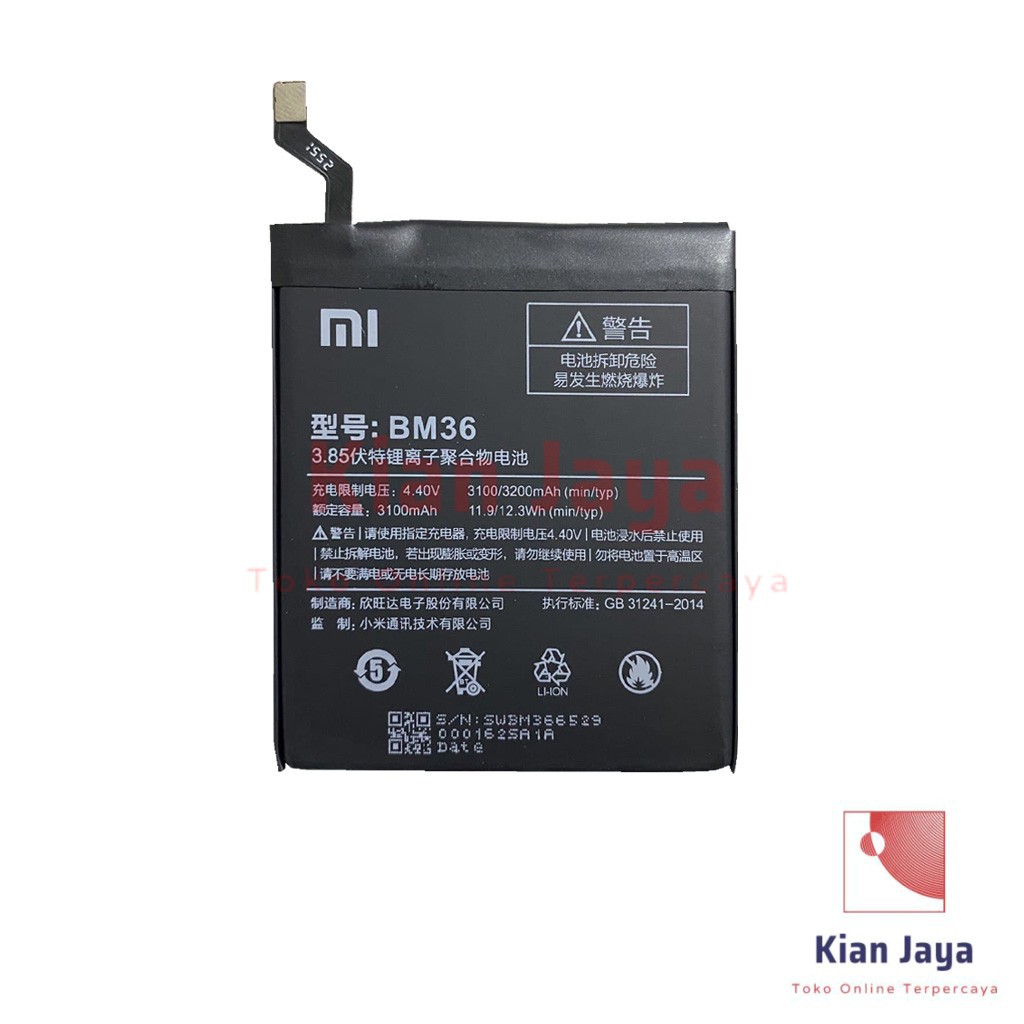 Baterai Xiaomi Mi 5s BM36 Original OEM Batre Batrai Battery Xiao Mi BM 36 Ori