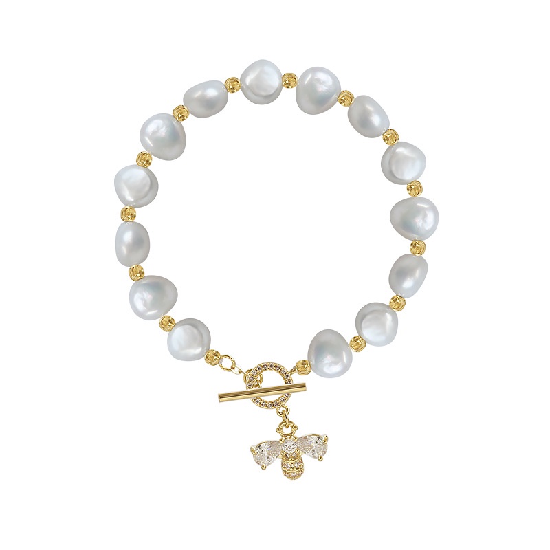 Gelang Tangan Alloy Emas Desain Lebah Hias Zircon Mutiara Berlian Imitasi Gaya Korea Untuk Wanita