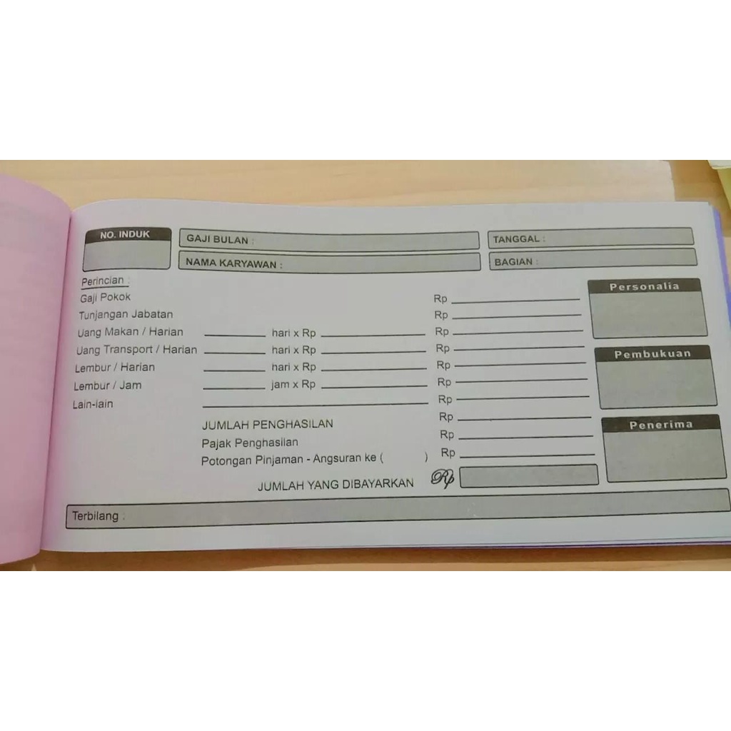 

Buku slip gaji ⅓ Folio ( 50set ) Rangkap 2