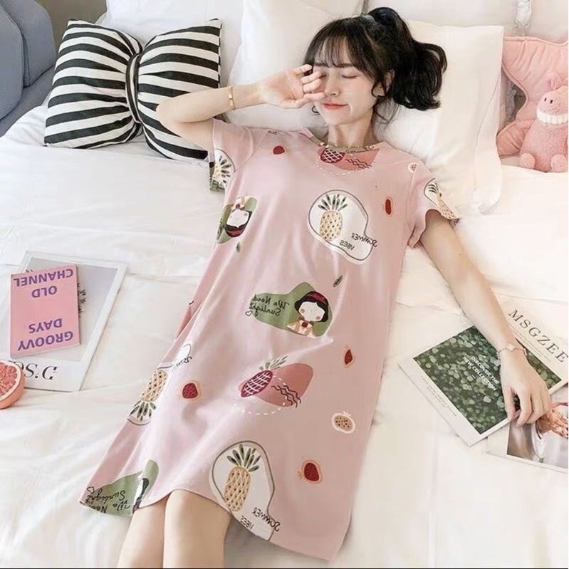 BAJU TIDUR DASTER RUMAHAN SPANDEK IMPORT KOREA KARAKTER MOTIF WANITA DEWASA / PAKAIAN WANITA IMPORT MOTIF KARTUN LUCU LONGGAR FIT TO XL / DASTER JUMBO LENGAN PENDEK / BAJU RUMAH KOREAN STYLE / PIYAMA DASTER KEKINIAN