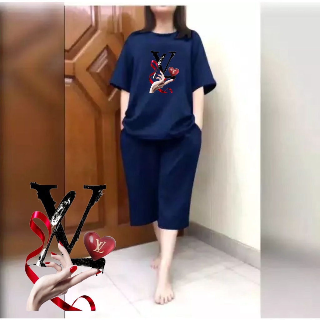 Setelan JUMBO Kulot Wanita Atasan Big Size LD 120 Motif Hand Love