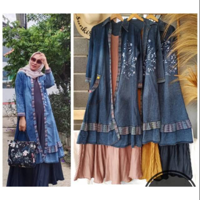 Set outer jeans hitam