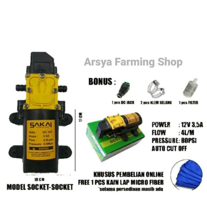 Kualitas terbaik] POMPA AIR DC 12V / DINAMO PUMP SPRAYER / CUCI MOTOR / AC SOKET - DRAT