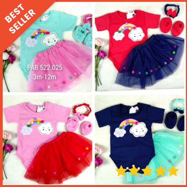 Baju Bayi Perempuan Setelan Jumper rok tutu 0-18 Bulan FREE BANDO pink tutu motif little princess