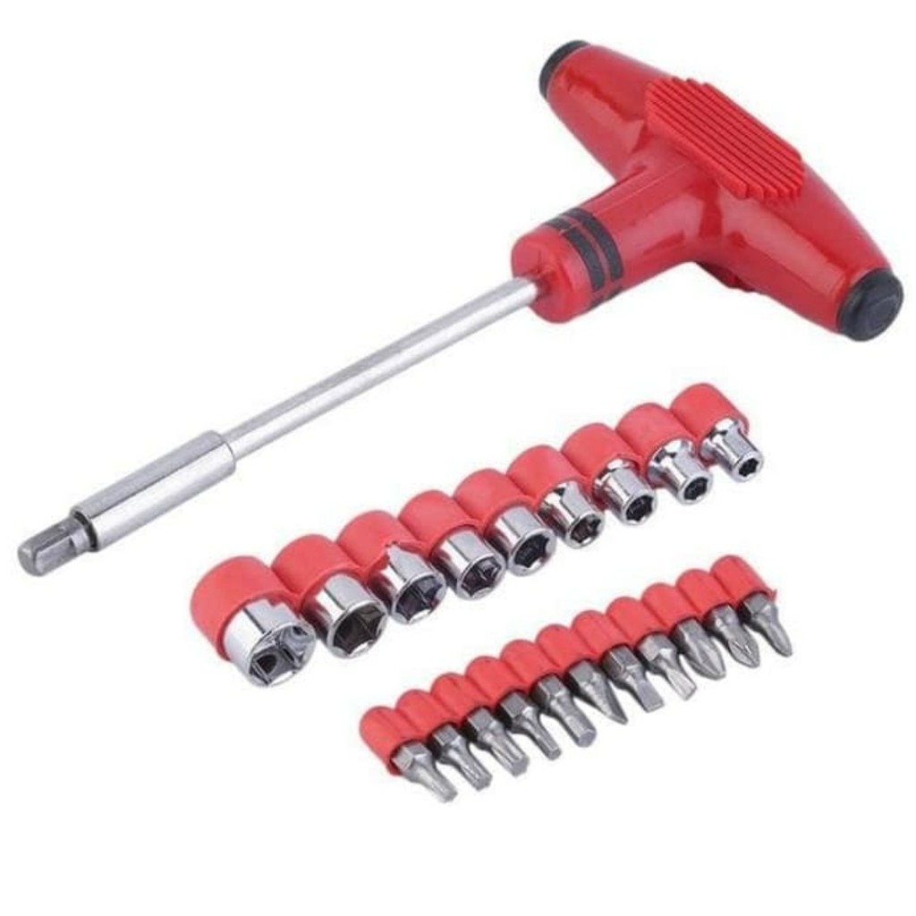 Obeng Multifungsi Plus Kunci T Shock Screwdriver 24in1 - 21 Pieces Socket &amp; Bits Set