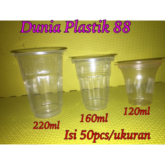 Isi 50pcs Gelas 220ml 160ml 120ml Plastik Cup Bening Es 