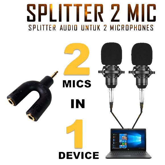 Audio Splitter 2 Mic Adapter Dual Mikrofon Microphone SP-40