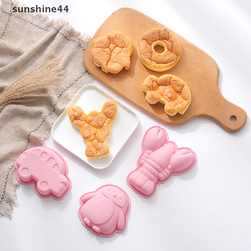 Sunshine Cetakan Kue / Dessert DIY Bentuk Mobil / Lobster / Penguin Bahan Silikon