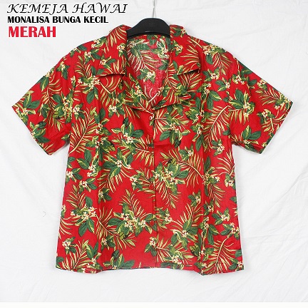FORTGLASS MONALISA ASTER Baju Pantai Wanita Kemeja Hawai Bali Cewek Lengan Pendek Motif-BUNGA KECIL MERAH